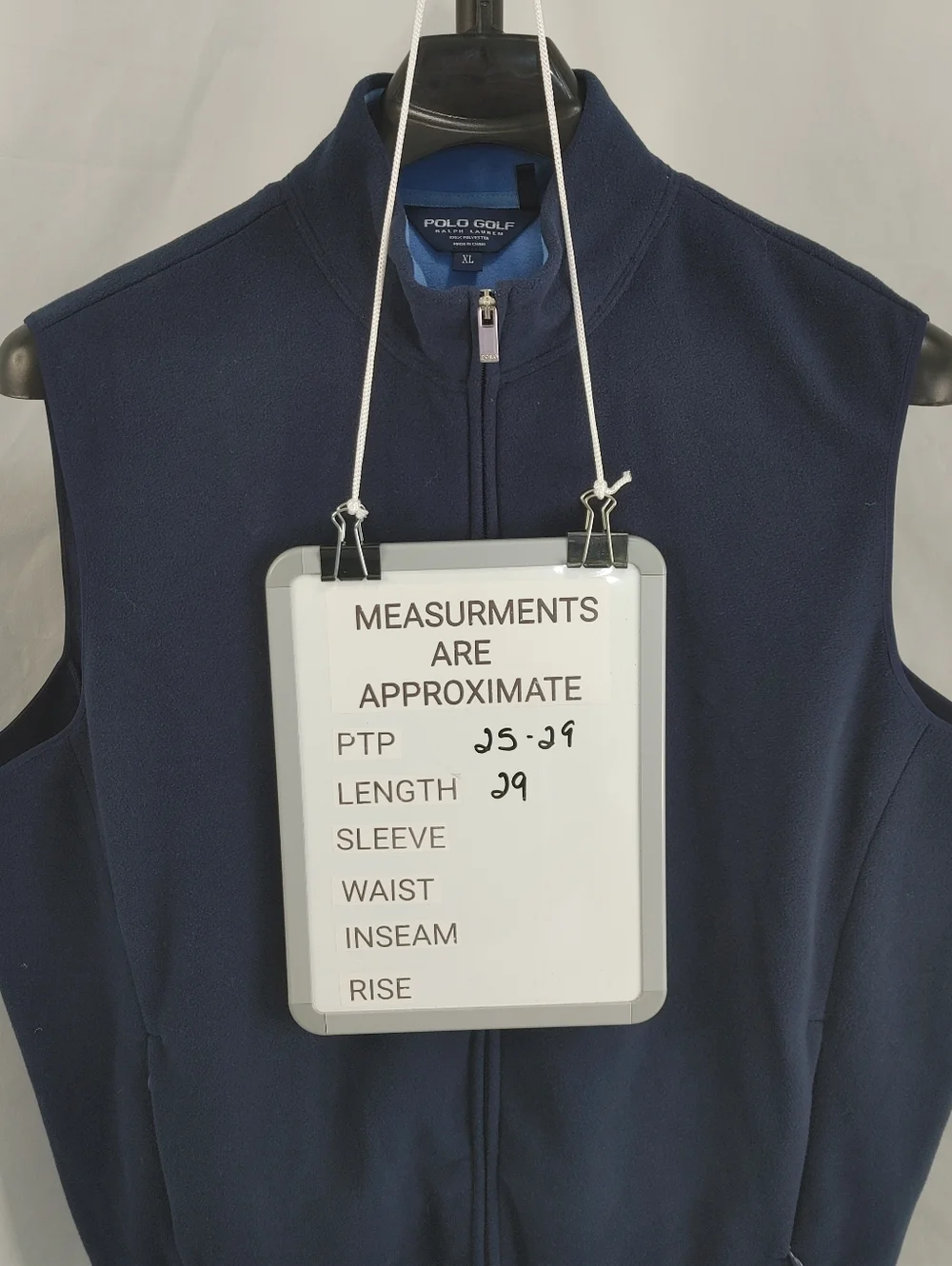 Polo Golf Ralph Lauren Vest XL Navy Full Zip Fleece Performance Sleeveless